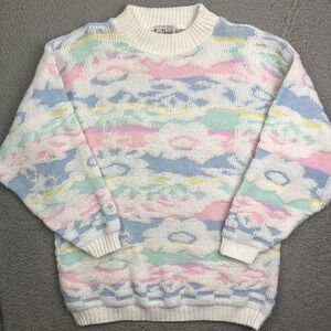 Vintage Nan Dorsey Pink Blue Floral Design Sweater Acrylic Sweatshirt Women's‎